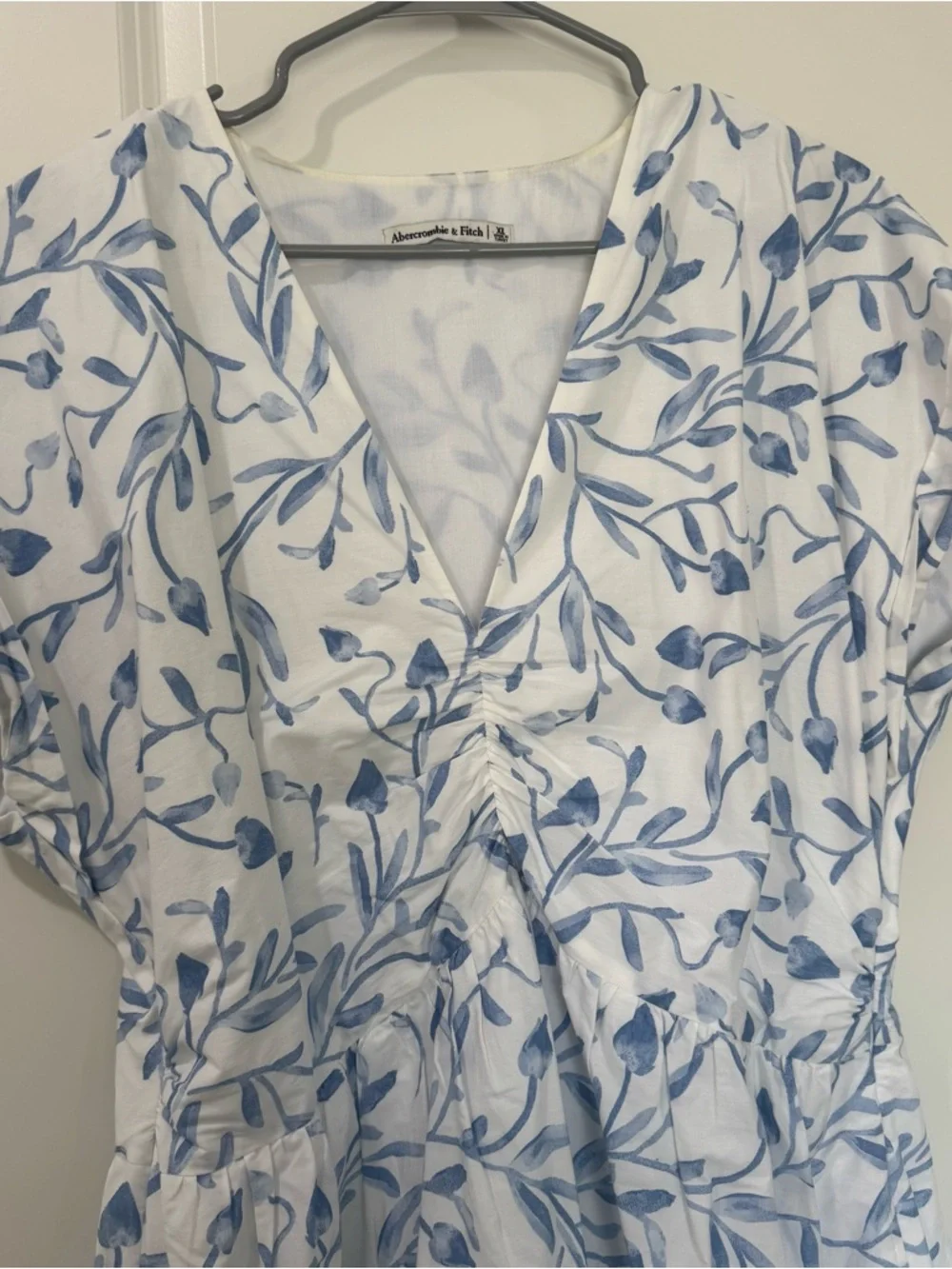 Abercrombie & Fitch White Maxi Dress with Blue Leaf Print